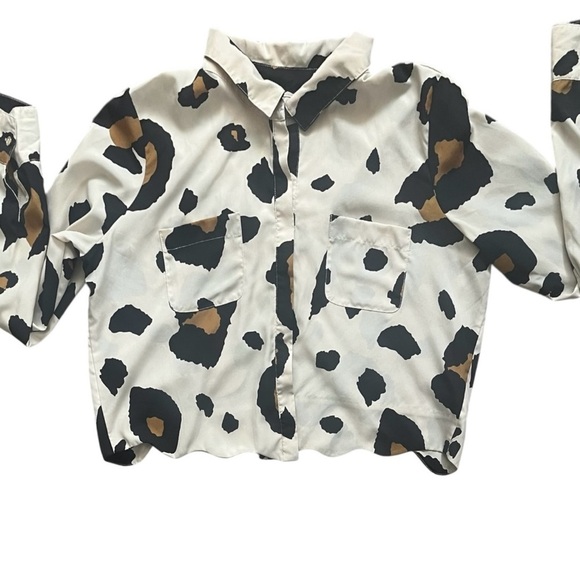 GB boxy cropped lightly spotted leopard print detail back long sleeves XL - Picture 9 of 13